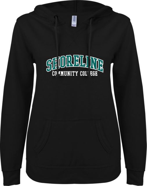 Shoreline ENZA Womens V Notch Raw Edge Fleece Hoodie Arched Shoreline Communtiy College - ONLINE ONLY