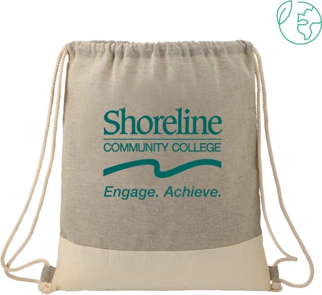 Shoreline Split Recycled Cotton Grey/Natural Drawstring Bag Shoreline Community College Primary Word mark w/ Tagline - ONLINE ONLY