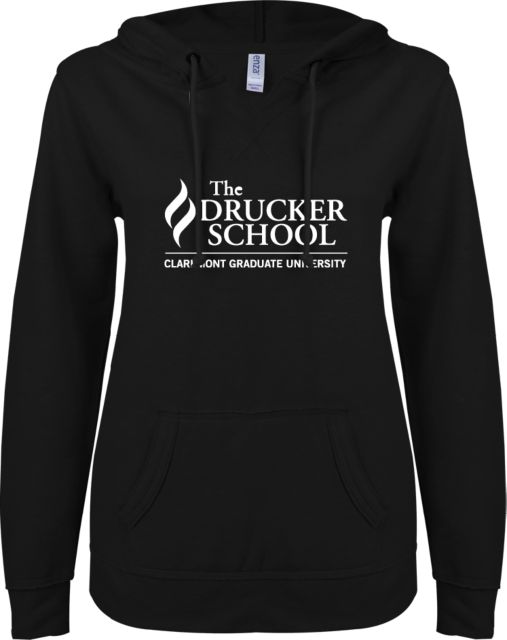 Claremont Graduate University Drucker School ENZA Women's V-Notch Raw Edge Fleece Hooded Sweatshirt - ONLINE ONLY