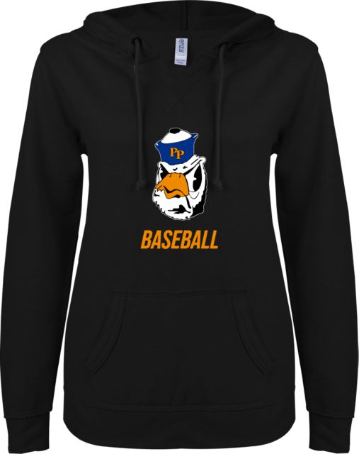 Pomona-Pitzer Sagehens Baseball Women's ENZA V-Notch Raw Edge Fleece Hooded Sweatshirt - ONLINE ONLY