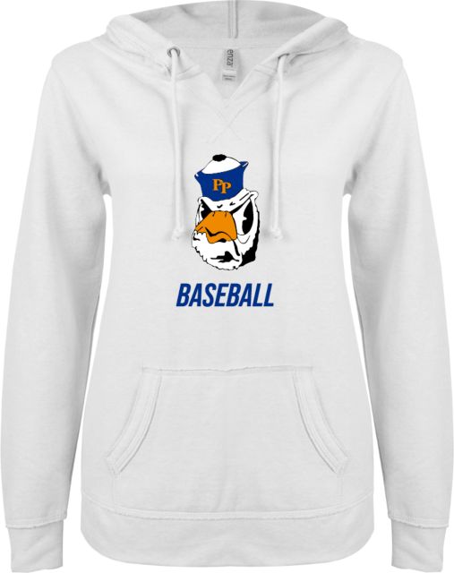 Pomona-Pitzer Sagehens Baseball Women's ENZA V-Notch Raw Edge Fleece Hooded Sweatshirt - ONLINE ONLY
