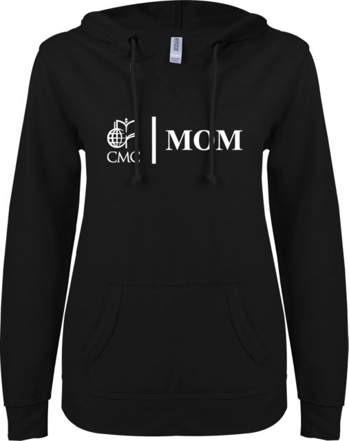 Claremont McKenna College Mom ENZA Women's V-Notch Raw Edge Fleece Hooded Sweatshirt - ONLINE ONLY