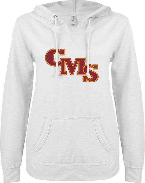 Claremont-Mudd-Scripps ENZA Women's V-Notch Raw Edge Fleece Hooded Sweatshirt  - ONLINE ONLY