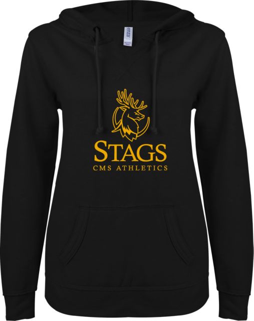 Claremont-Mudd-Scripps Stags CMS Athletics ENZA Women's V-Notch Raw Edge Fleece Hooded Sweatshirt - ONLINE ONLY