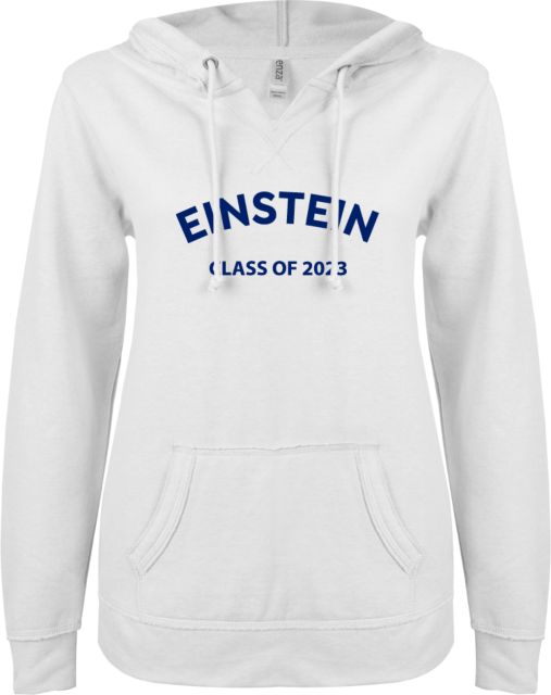Albert Einstein ENZA Ladies V Notch Raw Edge Fleece Hoodie Einstein Arched 2023 - ONLINE ONLY