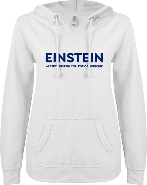Albert Einstein ENZA Ladies V Notch Raw Edge Fleece Hoodie Einstein Wordmark - ONLINE ONLY