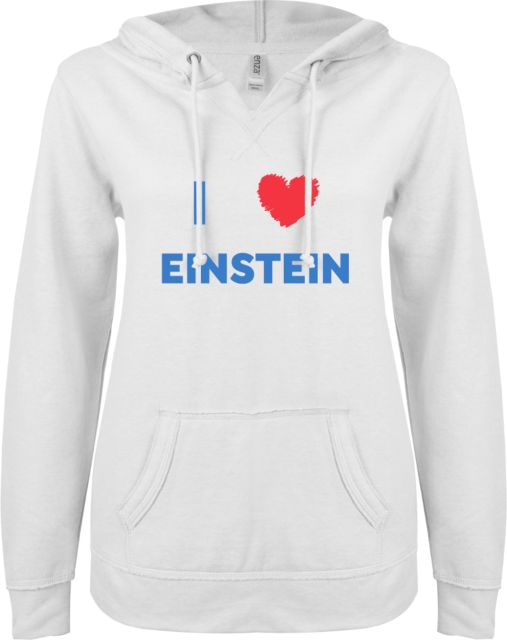 Albert Einstein ENZA Ladies V Notch Raw Edge Fleece Hoodie I Heart Einstein - ONLINE ONLY