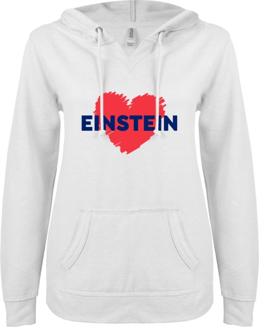 Albert Einstein ENZA Ladies V Notch Raw Edge Fleece Hoodie Heart Einstein - ONLINE ONLY