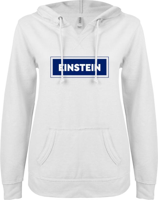 Albert Einstein ENZA Ladies V Notch Raw Edge Fleece Hoodie Einstein in Rectangle - ONLINE ONLY