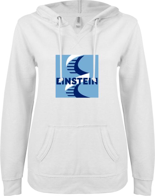 Albert Einstein ENZA Ladies V Notch Raw Edge Fleece Hoodie Einstein DNA Logo - ONLINE ONLY