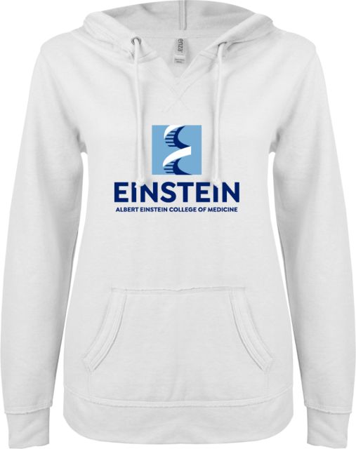 Albert Einstein ENZA Ladies V Notch Raw Edge Fleece Hoodie Einstein Full Name DNA Logo - ONLINE ONLY