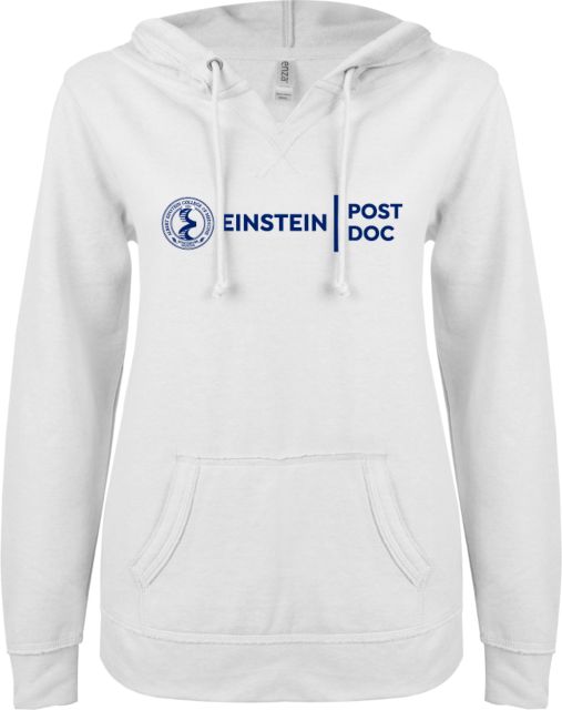Albert Einstein ENZA Ladies V Notch Raw Edge Fleece Hoodie Post Doc - ONLINE ONLY