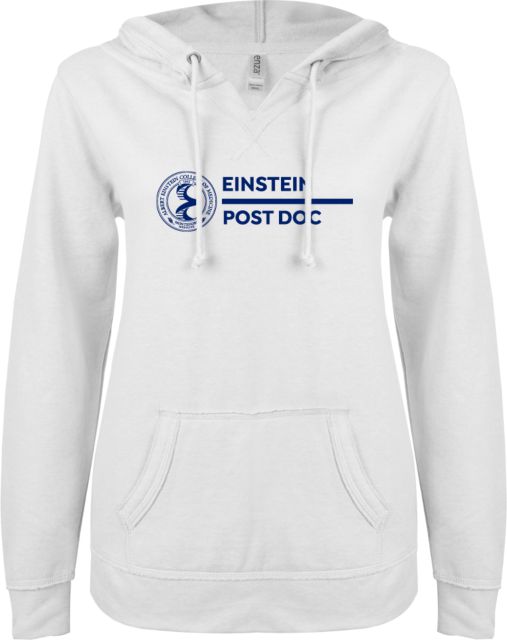 Albert Einstein ENZA Ladies V Notch Raw Edge Fleece Hoodie Post Doc Vertical - ONLINE ONLY