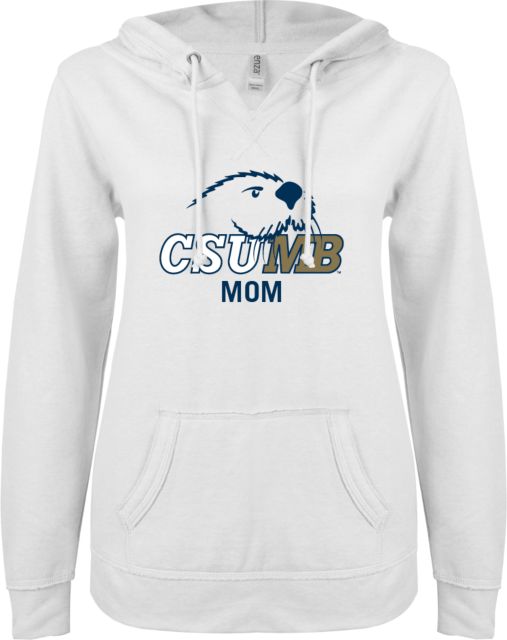 CSUMB ENZA Ladies V Notch Raw Edge Fleece Hoodie Mom ONLINE ONLY California State University Monterey Bay