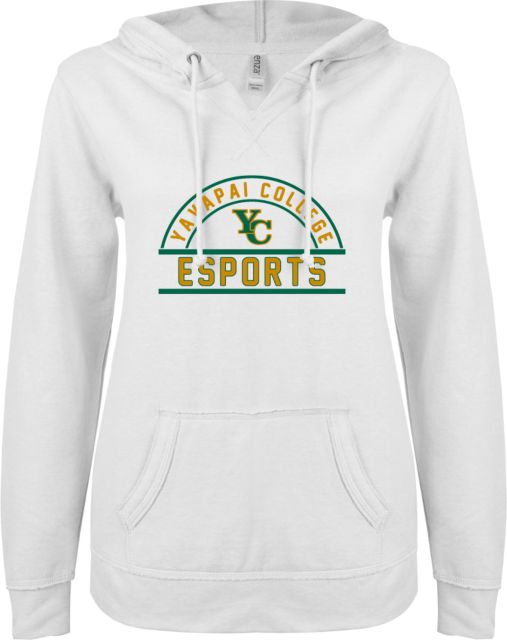 Yavapai College ENZA Ladies V Notch Raw Edge Fleece Hoodie YC ESports - ONLINE ONLY