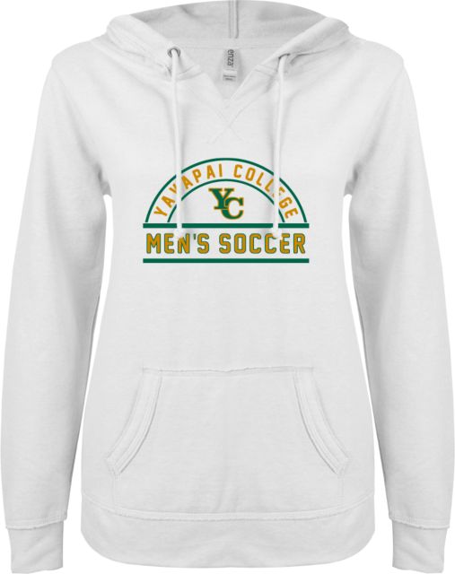 Yavapai College ENZA Ladies V Notch Raw Edge Fleece Hoodie YC Mens Soccer - ONLINE ONLY