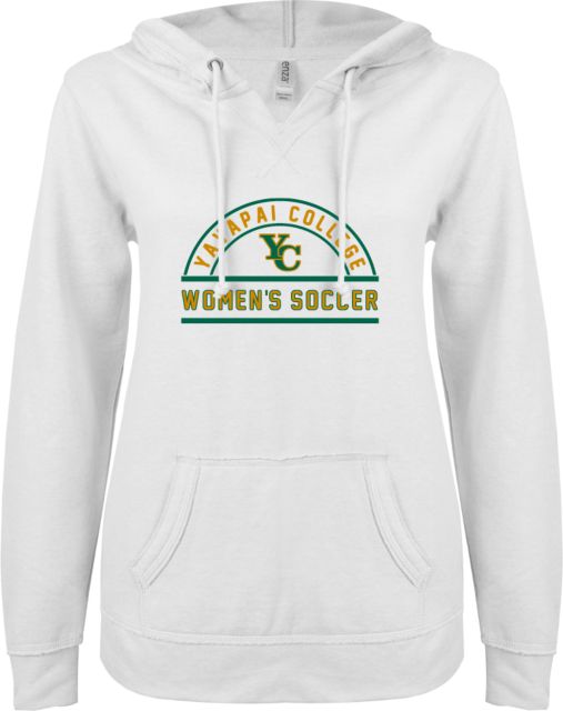 Yavapai College ENZA Ladies V Notch Raw Edge Fleece Hoodie YC Womens Soccer - ONLINE ONLY