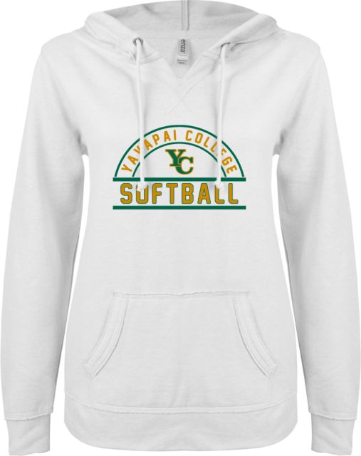 Yavapai College ENZA Ladies V Notch Raw Edge Fleece Hoodie YC Softball - ONLINE ONLY