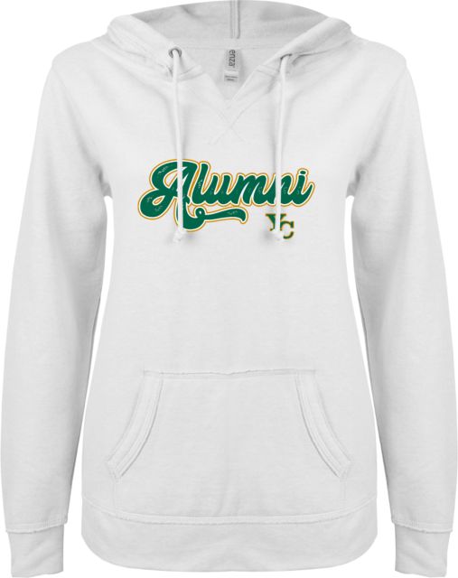 Yavapai College ENZA Ladies V Notch Raw Edge Fleece Hoodie YC Alumni Script - ONLINE ONLY
