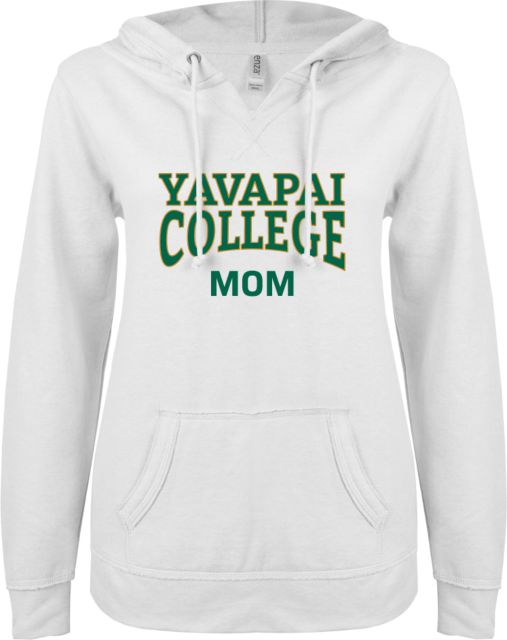 Yavapai College ENZA Ladies V Notch Raw Edge Fleece Hoodie YC Mom - ONLINE ONLY