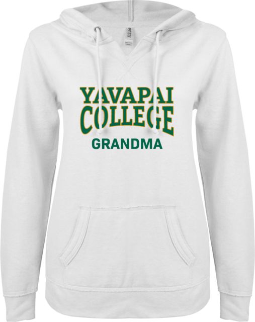 Yavapai College ENZA Ladies V Notch Raw Edge Fleece Hoodie YC Grandma - ONLINE ONLY