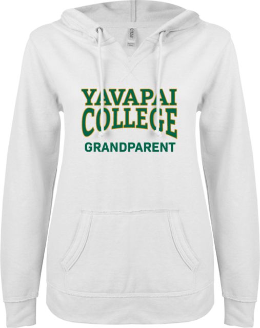 Yavapai College ENZA Ladies V Notch Raw Edge Fleece Hoodie YC Grandparent - ONLINE ONLY