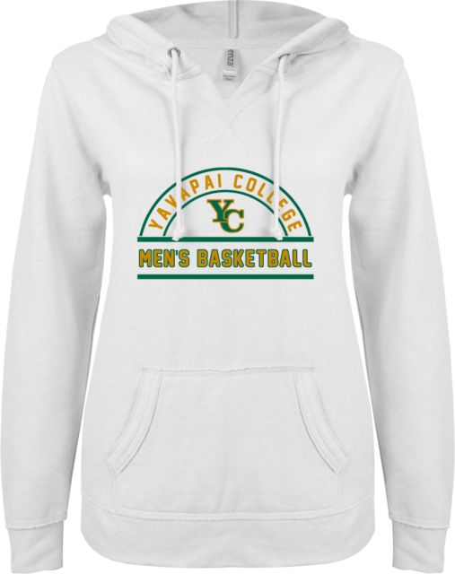 Yavapai College ENZA Womens V Notch Raw Edge Fleece Hoodie Mens Basketball Arch - ONLINE ONLY
