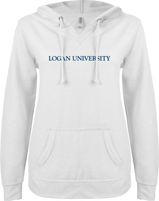Logan ENZA Womens V Notch Raw Edge Fleece Hoodie Primary Logo - ONLINE ONLY