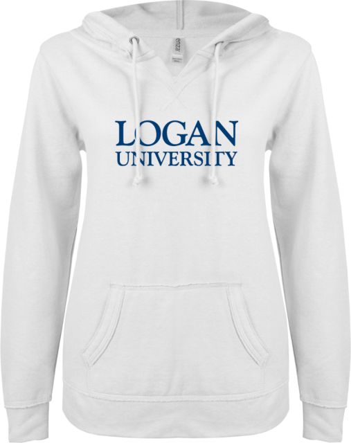 Logan ENZA Womens V Notch Raw Edge Fleece Hoodie Primary Stacked - ONLINE ONLY