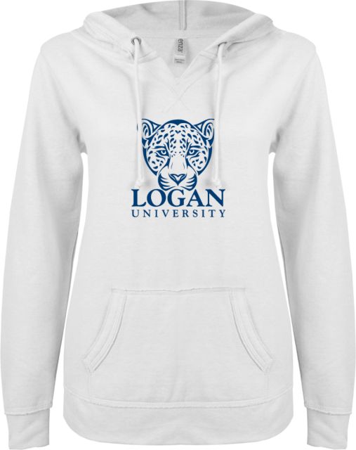 Logan ENZA Womens V Notch Raw Edge Fleece Hoodie Primary with Mascot - ONLINE ONLY