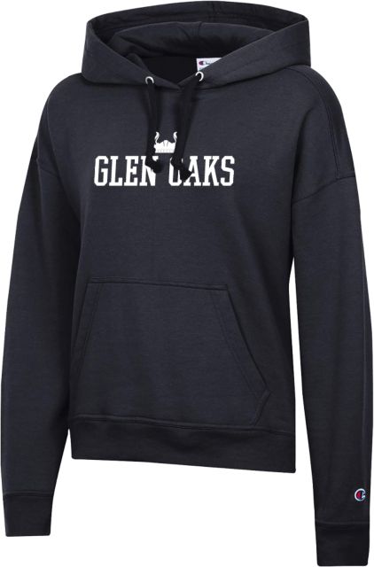 Glen Oaks CC Champion Womens Powerblend Pullover Hood Glen Oaks with Viking Helm Stacked - ONLINE ONLY