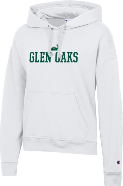 Glen Oaks CC Champion Womens Powerblend Pullover Hood Glen Oaks with Viking Helm Stacked - ONLINE ONLY