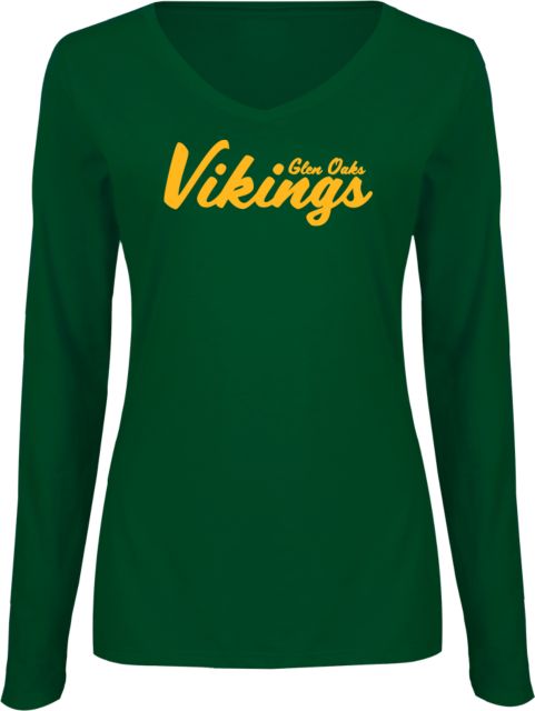 Glen Oaks CC Womens Long Sleeve V Neck Tee  Script Glen Oaks Vikings - ONLINE ONLY