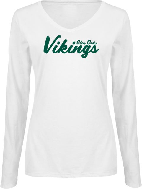 Glen Oaks CC Womens Long Sleeve V Neck Tee  Script Glen Oaks Vikings - ONLINE ONLY