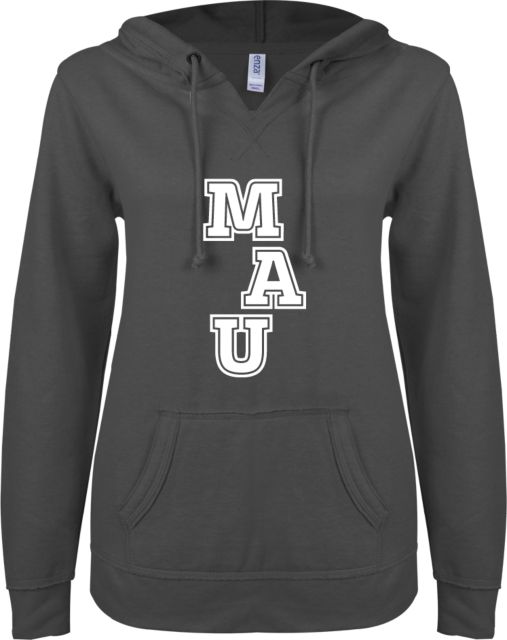 Millennia Atlantic ENZA Ladies V Notch Raw Edge Fleece Hoodie MAU Stacked - ONLINE ONLY