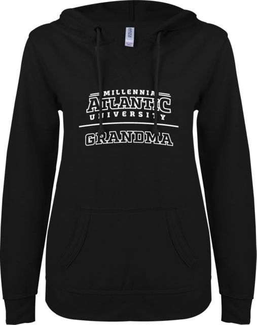 Millennia Atlantic ENZA Ladies V Notch Raw Edge Fleece Hoodie Grandma Arched Wordmark - ONLINE ONLY