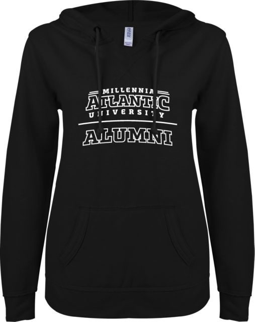 Millennia Atlantic ENZA Ladies V Notch Raw Edge Fleece Hoodie Alumni Arched Wordmark - ONLINE ONLY