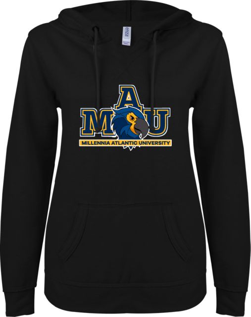 Millennia Atlantic ENZA Ladies V Notch Raw Edge Fleece Hoodie MAU Mascot Logo - ONLINE ONLY