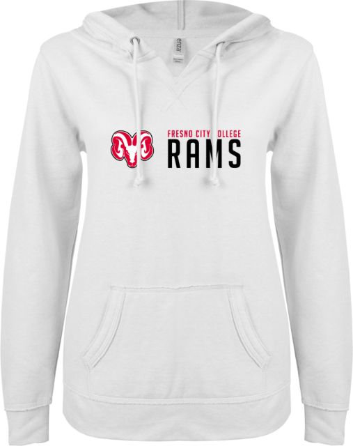 Fresno City College ENZA Ladies V Notch Raw Edge Fleece Hoodie Fresno City College Rams - ONLINE ONLY