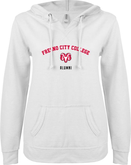 Fresno City College ENZA Ladies V Notch Raw Edge Fleece Hoodie Fresno City College Alumni - ONLINE ONLY