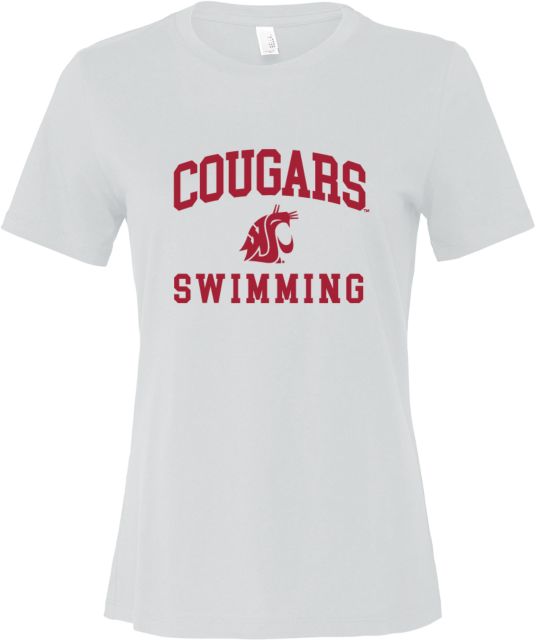 Washington State Bella + Canvas Womens Relaxed Cotton T Shirt Cougars Swimming Stacked Arched - ONLINE ONLY