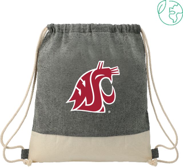 Washington State Split Recycled Cotton Drawstring Bag WSU Primary Athletic Mark - ONLINE ONLY