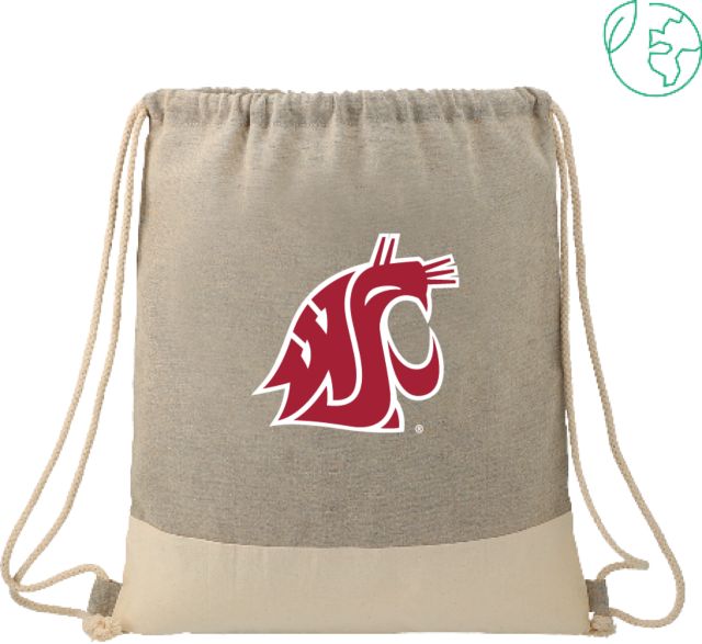 Washington State Split Recycled Cotton Drawstring Bag WSU Primary Athletic Mark - ONLINE ONLY