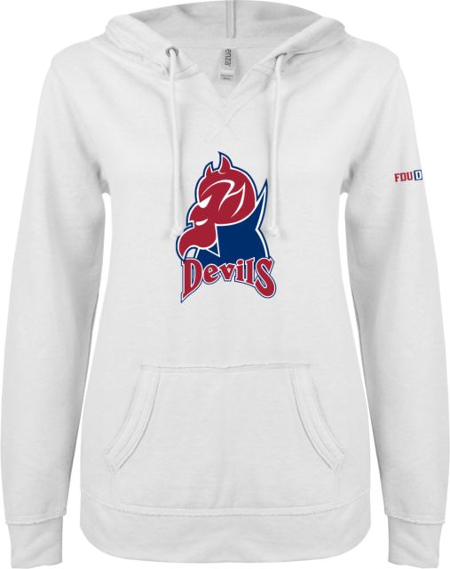 FDU Devils ENZA Ladies V Notch Raw Edge Fleece Hoodie FDU Devils Mascot - ONLINE ONLY
