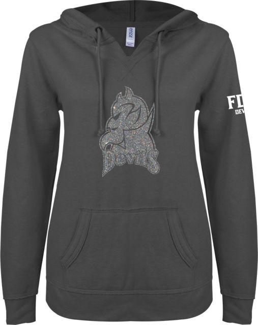 FDU Devils ENZA Ladies V Notch Raw Edge Fleece Hoodie A Soft Glitter - ONLINE ONLY