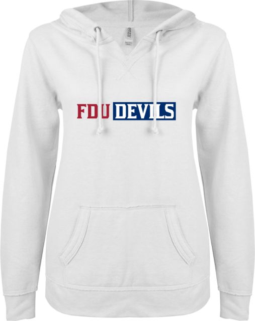 FDU Devils ENZA Ladies V Notch Raw Edge Fleece Hoodie FDU Devils  in Box - ONLINE ONLY
