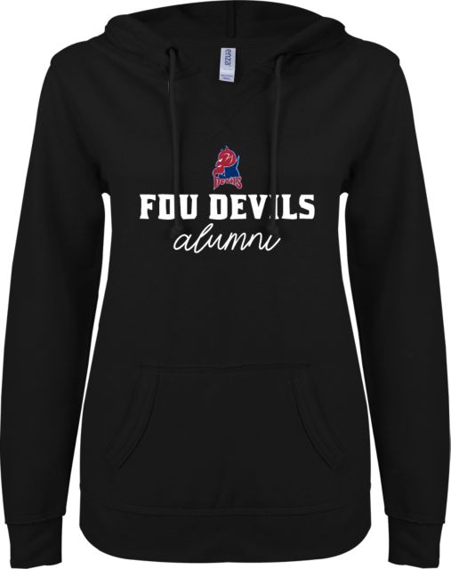 FDU Devils ENZA Ladies V Notch Raw Edge Fleece Hoodie FDU Devils Alumni - ONLINE ONLY