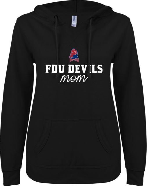 FDU Devils ENZA Ladies V Notch Raw Edge Fleece Hoodie FDU Devils  Mom - ONLINE ONLY