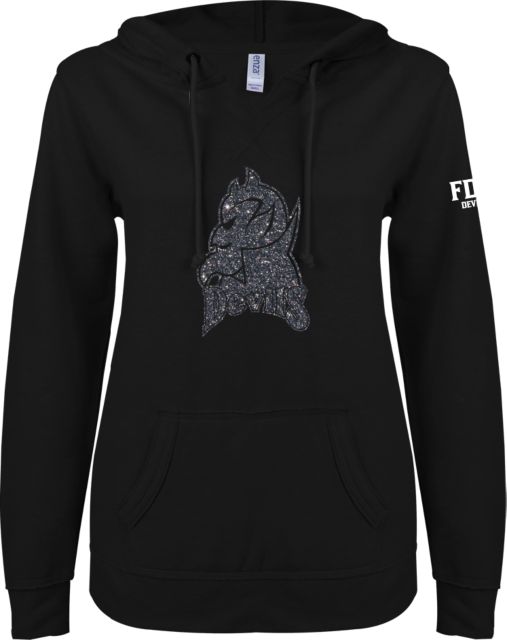 FDU Devils ENZA Ladies V Notch Raw Edge Fleece Hoodie F Soft Glitter - ONLINE ONLY