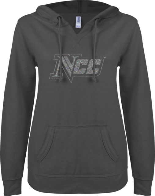 Nassau CC ENZA Womens V Notch Raw Edge Fleece Hoodie Glitter Logos Soft Glitter - ONLINE ONLY